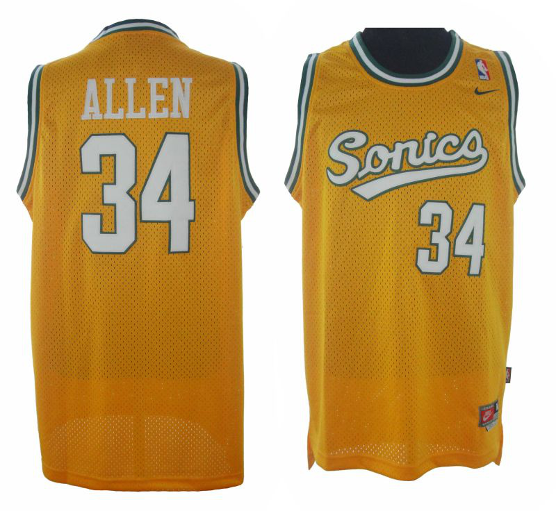  NBA Seattle Sonics 34 Ray Allen Swingman Throwback Yellow Jersey