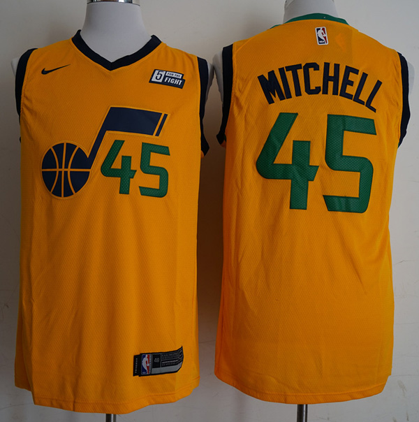  NBA Utah Jazz #45 Donovan Mitchell Jersey 2017 18 New Season Yellow Jersey