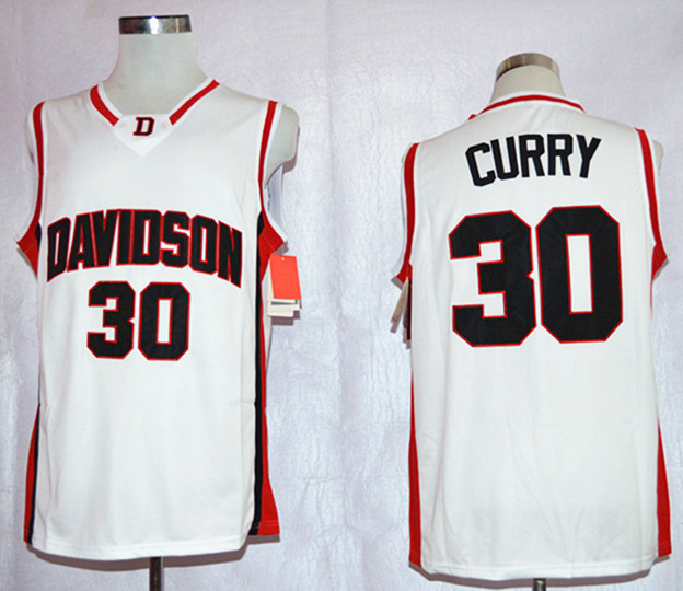  NCAA Davidson College Wildcat 30 Stephen Curry White Basketball Jerseys