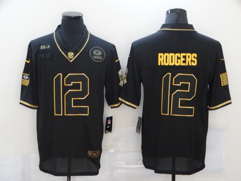Nike Packers 12 Aaron Rodgers Black Gold 2020 Salute To Service Limited Jersey