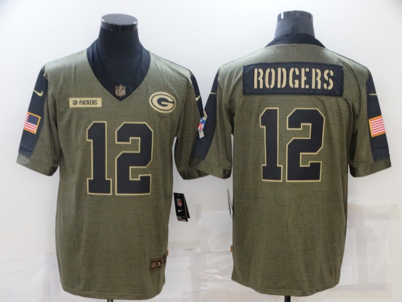 Nike Packers 12 Aaron Rodgers Olive 2021 Salute To Service Limited Jersey