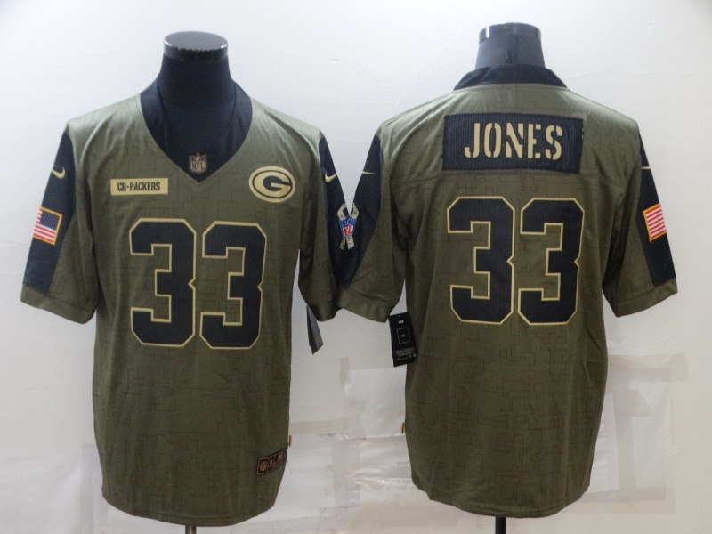 Nike Packers 33 Aaron Jones Olive 2021 Salute To Service Limited Jersey