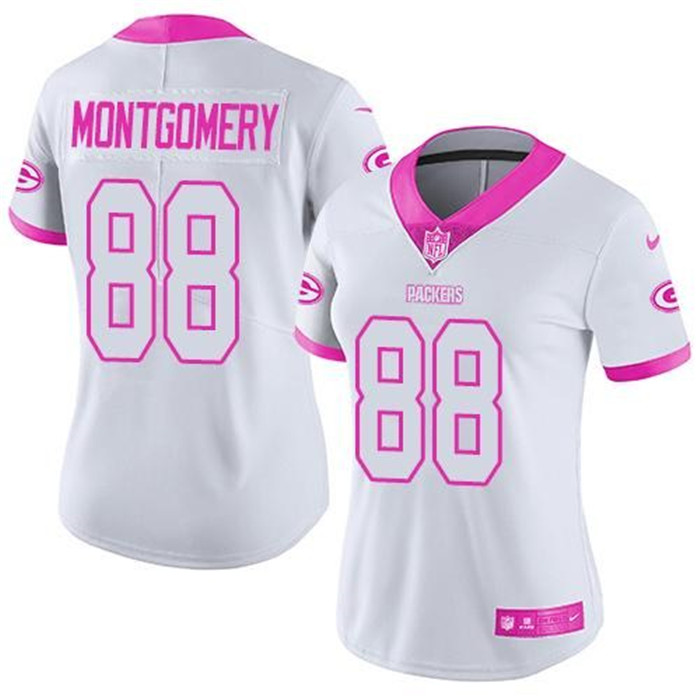  Packers 88 Ty Montgomery White Pink Women Rush Limited Jersey