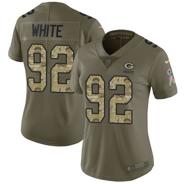  Packers 92 Reggie White Olive Camo Women Salute To Service Limited Jersey