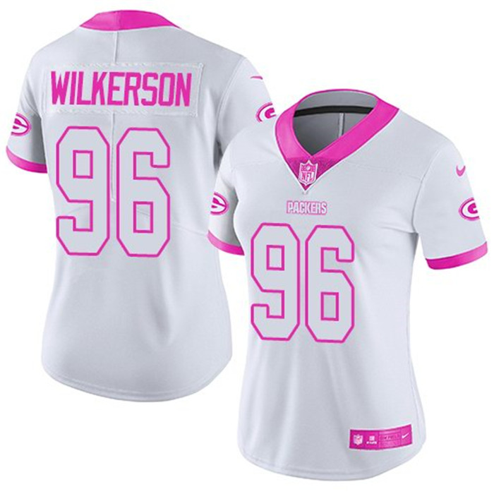  Packers 96 Muhammad Wilkerson White Pink Women Rush Limited Jersey