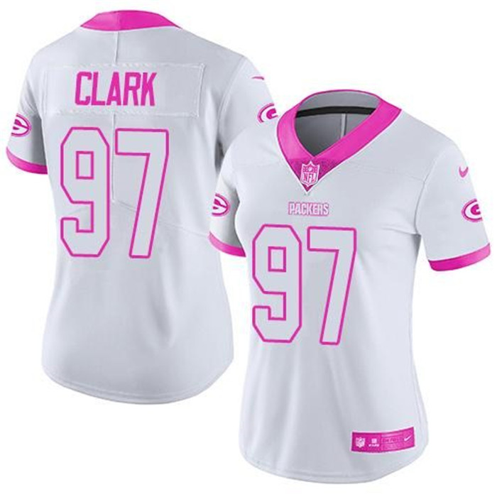  Packers 97 Kenny Clark White Pink Women Rush Limited Jersey