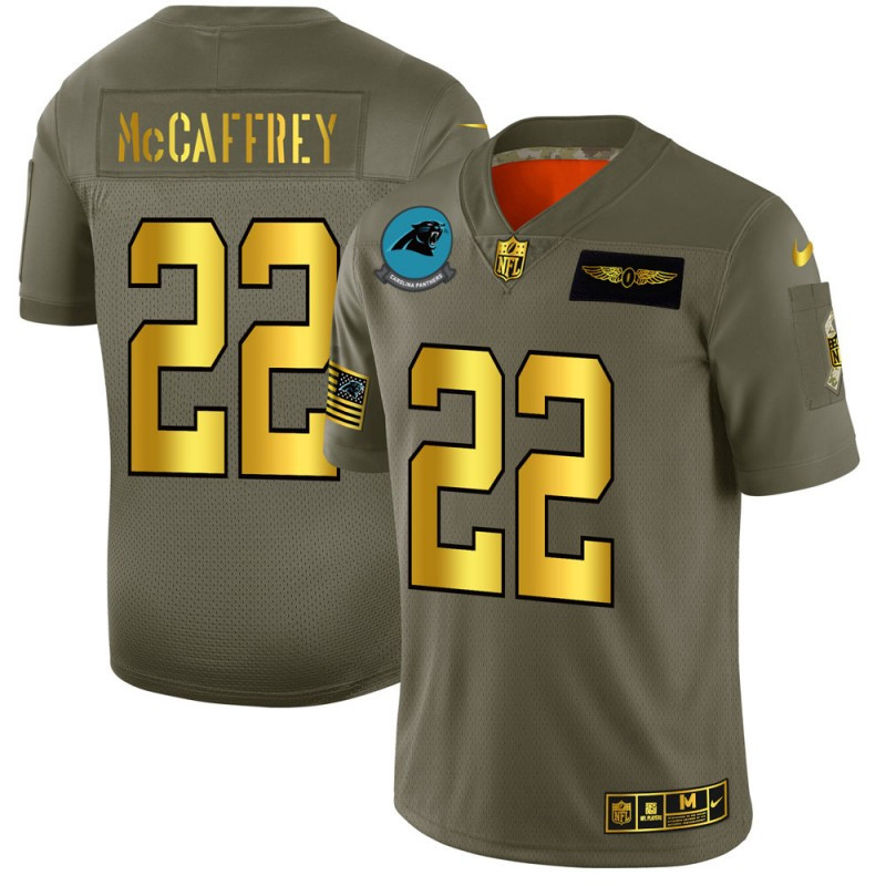 Nike Panthers 22 Christian McCaffrey 2019 Olive Gold Salute To Service Limited Jersey