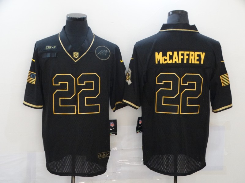 Nike Panthers 22 Christian McCaffrey Black Gold 2020 Salute To Service Limited Jersey