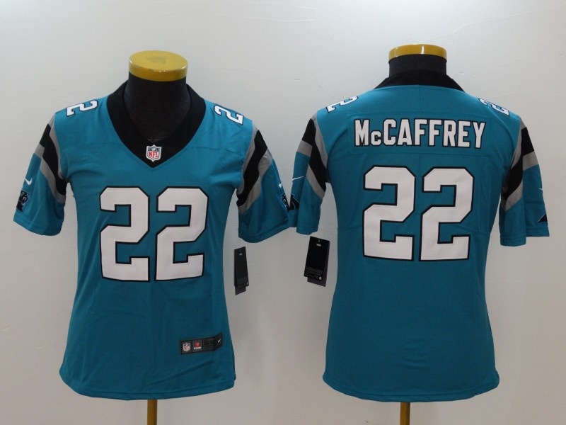  Panthers 22 Christian McCaffrey Blue Women Vapor Untouchable Player Limited Jersey