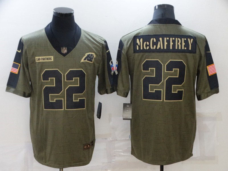 Nike Panthers 22 Christian McCaffrey Olive 2021 Salute To Service Limited Jersey