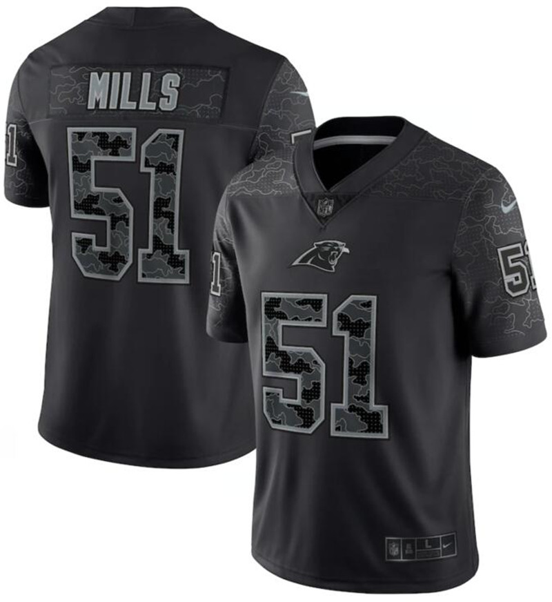 Nike Panthers 51 Sam Mills Black RFLCTV Limited Jersey