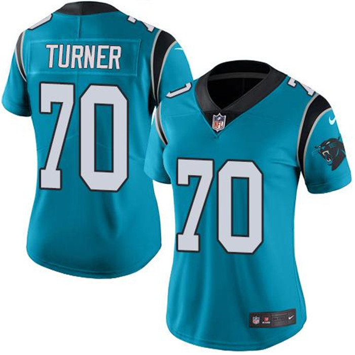  Panthers 70 Trai Turner Blue Women Vapor Untouchable Limited Jersey
