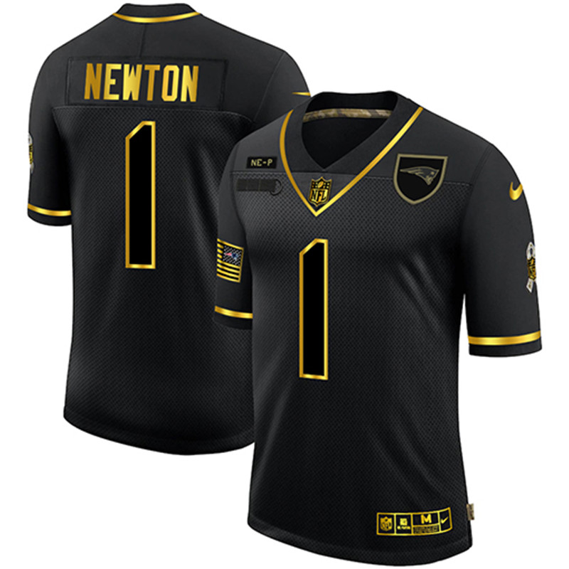 Nike Patriots 1 Cam Newton Black Gold 2020 Salute To Service Limited Jersey