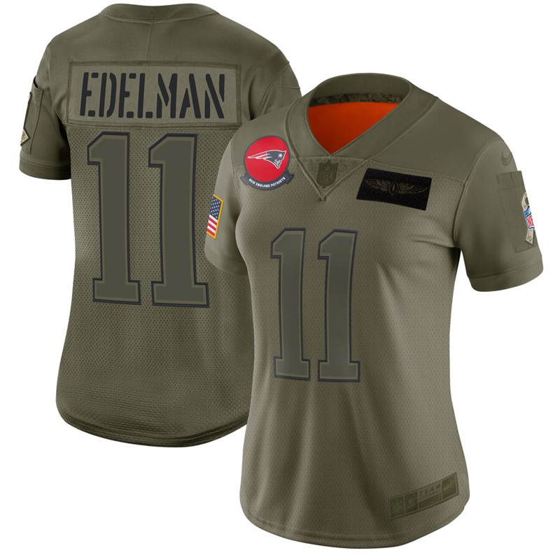 Nike Patriots 11 Julian Edelman 2019 Olive Women Salute To Service Limited Jersey