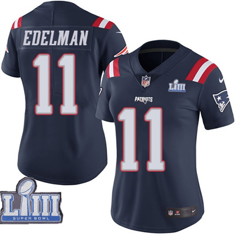  Patriots 11 Julian Edelman Navy Women 2019 Super Bowl LIII Color Rush Limited Jersey