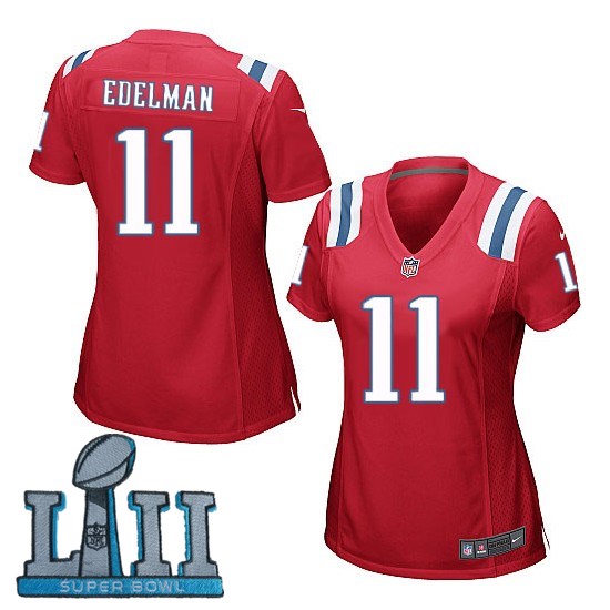  Patriots 11 Julian Edelman Red Women 2018 Super Bowl LII Game Jersey