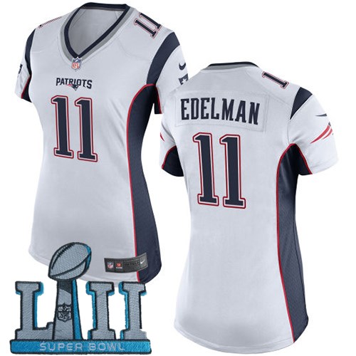  Patriots 11 Julian Edelman White Women 2018 Super Bowl LII Game Jersey