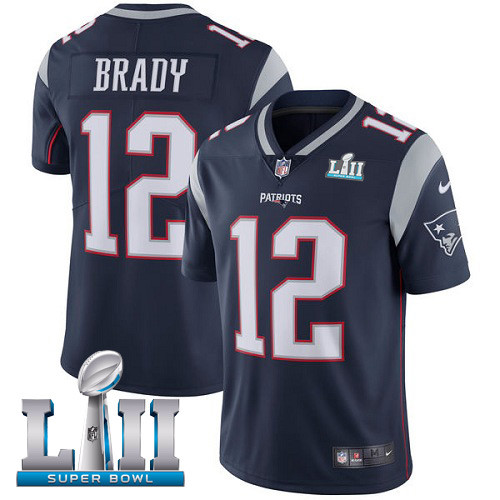  Patriots 12 Tom Brady Navy 2018 Super Bowl LII Vapor Untouchable Player Limited Jersey