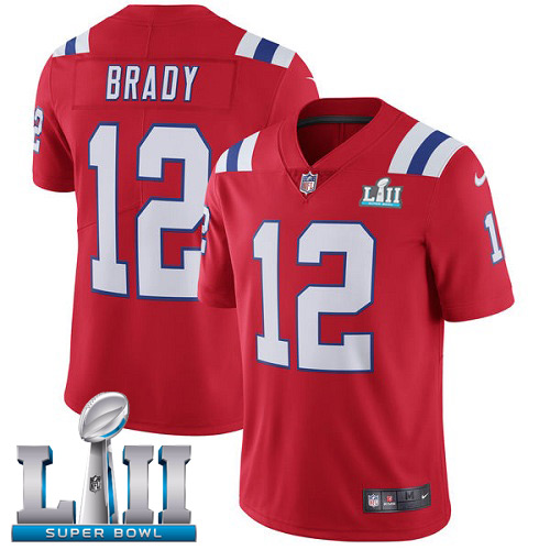  Patriots 12 Tom Brady Red 2018 Super Bowl LII Vapor Untouchable Limited Player Jersey