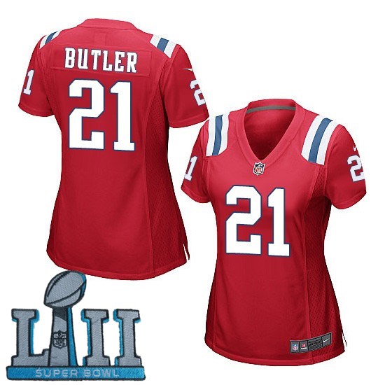  Patriots 21 Malcolm Butler Red Women 2018 Super Bowl LII Game Jersey