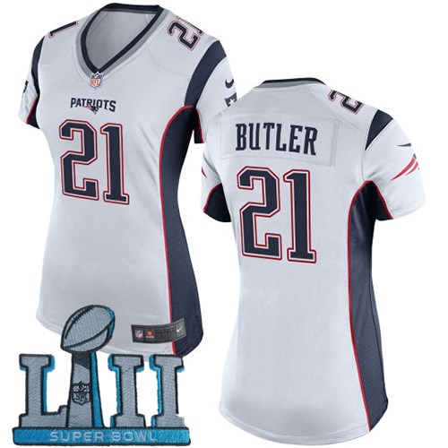  Patriots 21 Malcolm Butler White Women 2018 Super Bowl LII Game Jersey