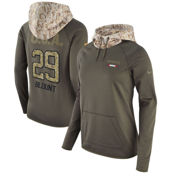  Patriots 29 LeGarrette Blount Olive Women Salute To Service Pullover Hoodie