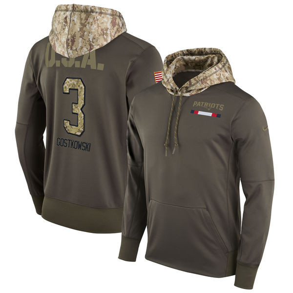  Patriots 3 Stephen Gostkowski Olive Salute To Service Pullover Hoodie