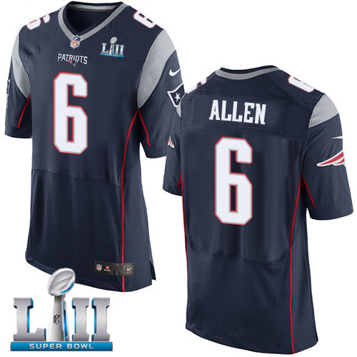  Patriots 6 Ryan Allen Navy 2018 Super Bowl LII Elite Jersey