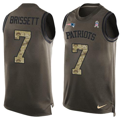  Patriots 7 Jacoby Brissett Green Men Stitched NFL Limited Salute To Service Tank Top Jersey