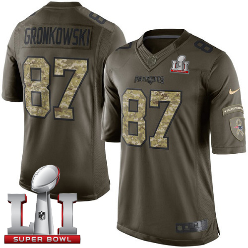  Patriots 87 Rob Gronkowski Green Super Bowl LI 51 Men Stitched NFL Limited Salute to Service Jersey