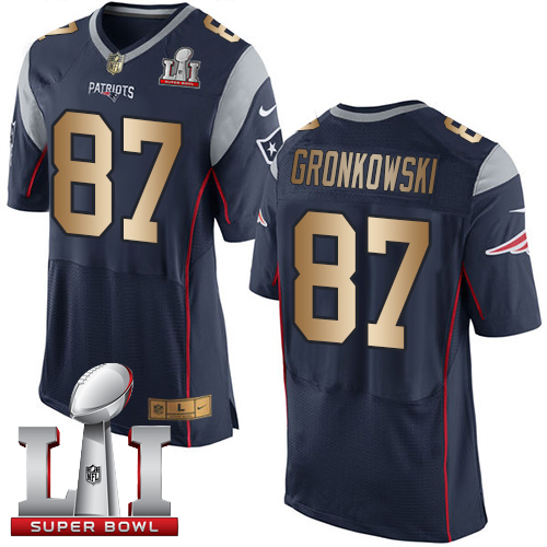  Patriots 87 Rob Gronkowski Navy Blue Team Color Super Bowl LI 51 Men Stitched NFL New Elite Gold Jersey