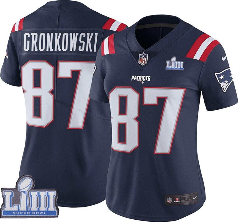  Patriots 87 Rob Gronkowski Navy Women 2019 Super Bowl LIII Color Rush Limited Jersey