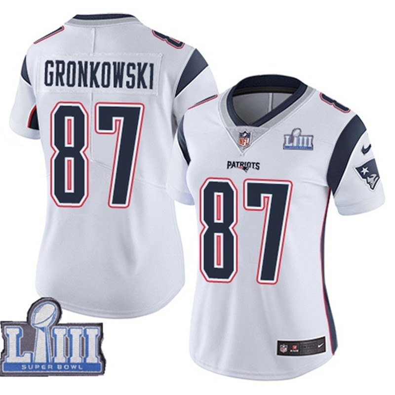  Patriots 87 Rob Gronkowski White Women 2019 Super Bowl LIII Vapor Untouchable Limited Jersey