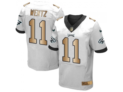  Philadelphia Eagles 11 Carson Wentz White Men Stitched NFL New Elite Gold Jersey