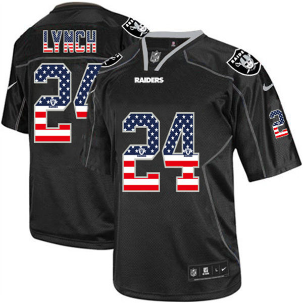  Raiders 24 Marshawn Lynch Black USA Flag Fashion Elite Jersey