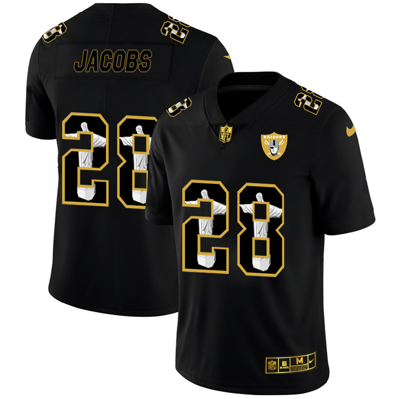 Nike Raiders 28 Josh Jacobs Black Jesus Faith Edition Limited Jersey