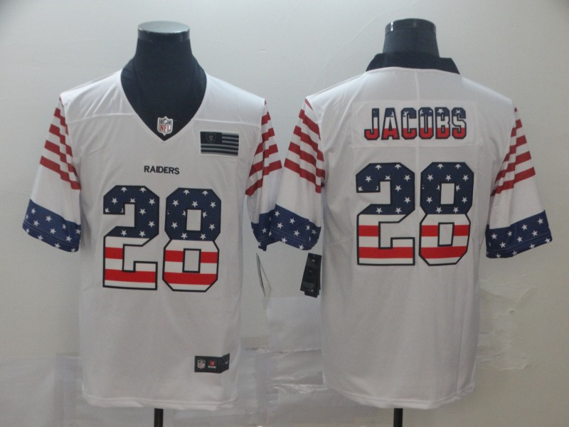 Nike Raiders 28 Josh Jacobs White USA Flag Fashion Limited Jersey