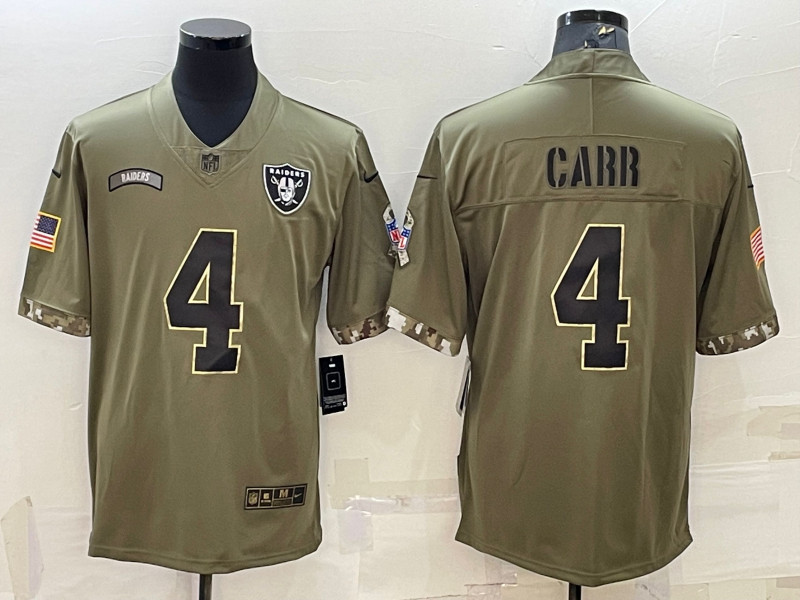 Nike Raiders 4 Derek Carr Olive 2022 Salute To Service Limited Jersey