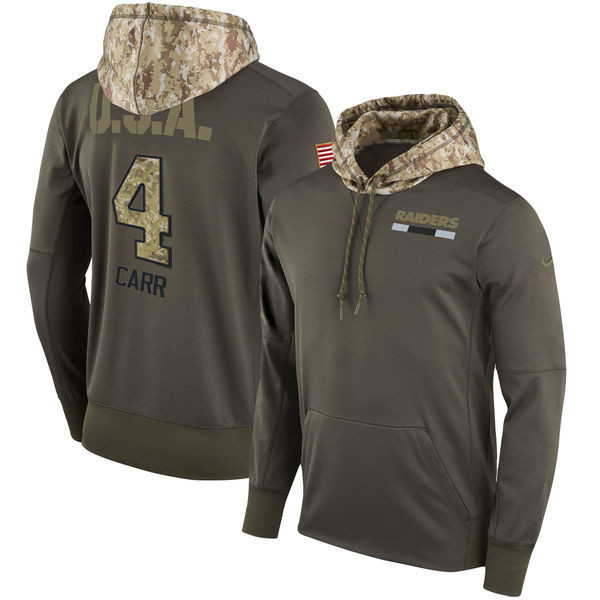  Raiders 4 Derek Carr Olive Salute To Service Pullover Hoodie