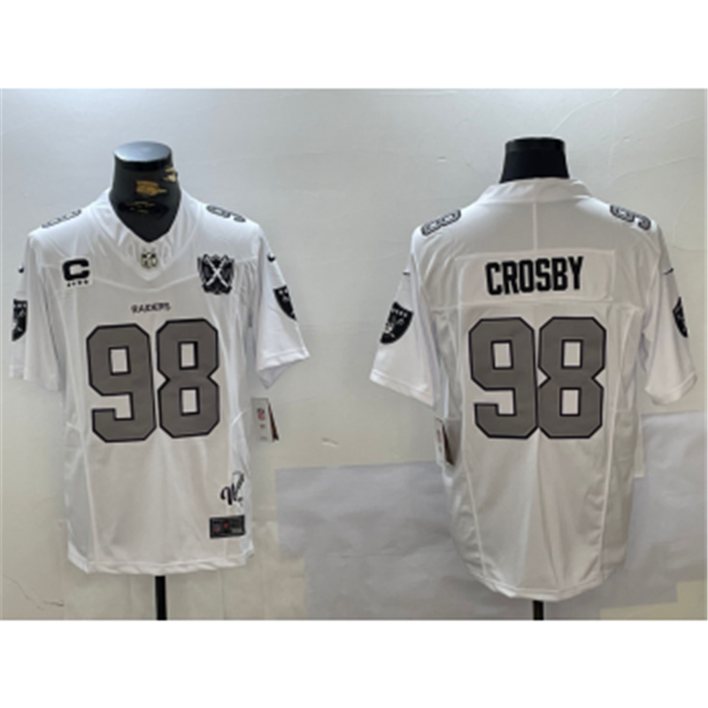 Nike Raiders 98 Maxx Crosby White 65th Anniversary C Patch F.U.S.E. Vapor Limited Jersey