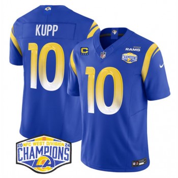 Nike Rams 10 Cooper Kupp Blue 2024 NFC West Champions with C Patch F.U.S.E. Vapor Limited Men Jersey