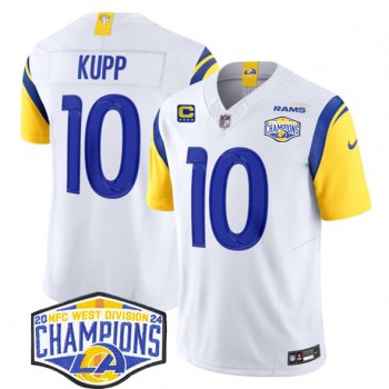 Nike Rams 10 Cooper Kupp White 2024 NFC West Champions  with C Patch F.U.S.E. Vapor Limited Men Jersey