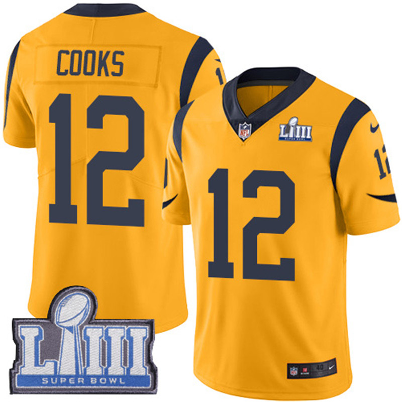  Rams 12 Brandin Cooks Gold 2019 Super Bowl LIII Color Rush Limited Jersey