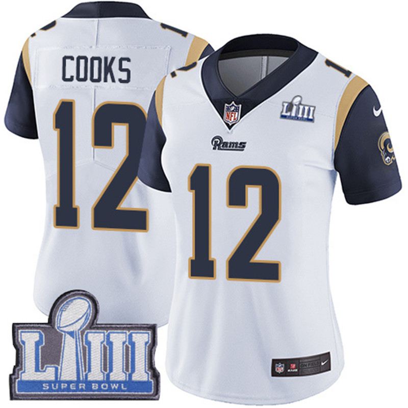  Rams 12 Brandin Cooks White Women 2019 Super Bowl LIII Vapor Untouchable Limited Jersey