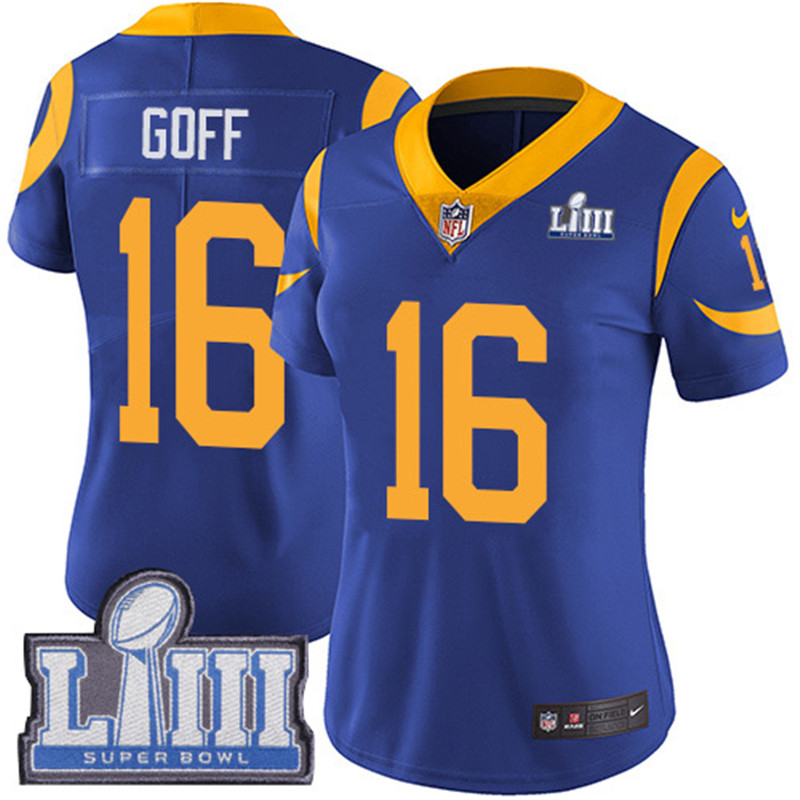  Rams 16 Jared Goff Royal Women 2019 Super Bowl LIII Vapor Untouchable Limited Jersey