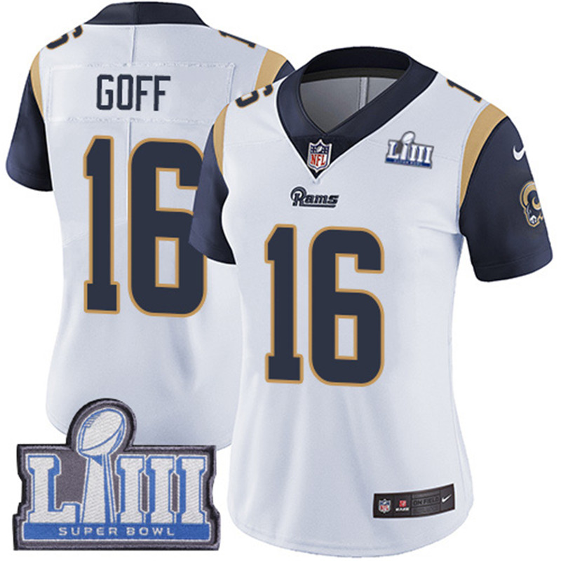  Rams 16 Jared Goff White Women 2019 Super Bowl LIII Vapor Untouchable Limited Jersey