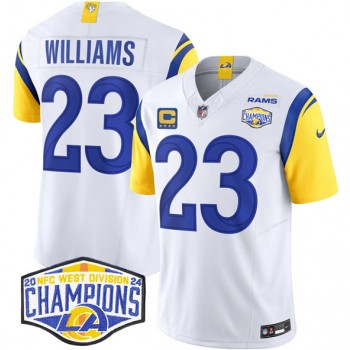 Nike Rams 23 Kyren Williams White 2024 NFC West Champions with C Patch F.U.S.E. Vapor Limited Men Jersey