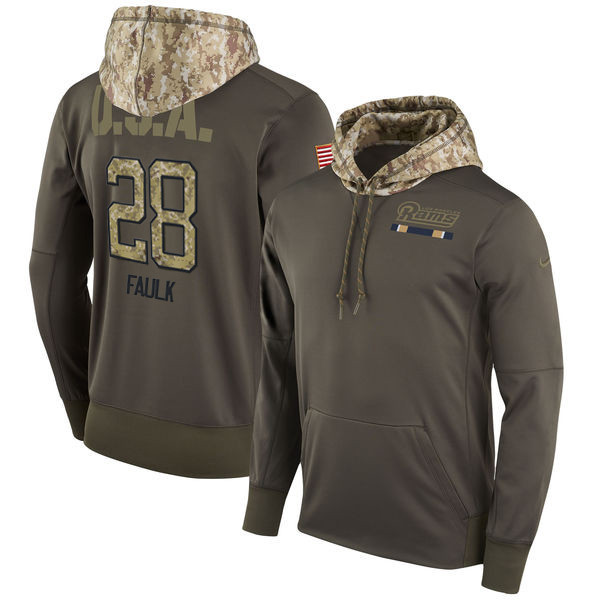  Rams 28 Marshall Faulk Olive Salute To Service Pullover Hoodie