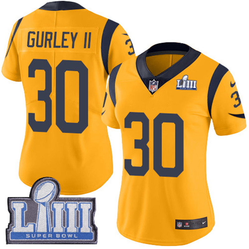  Rams 30 Todd Gurley II Gold Women 2019 Super Bowl LIII Color Rush Limited Jersey