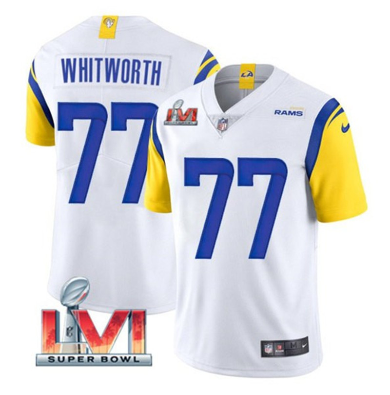 Nike Rams 77 Andrew Whitworth White 2022 Super Bowl LVI Vapor Limited Jersey